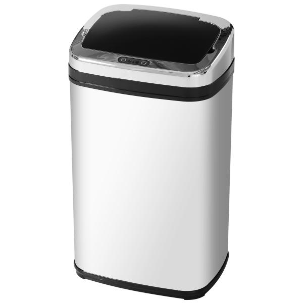 Balde de Lixo Inteligente de Aço Inoxidável 30L com Sensor Infravermelho de Abertura Automática 33x25x58 cm Prata e Preto