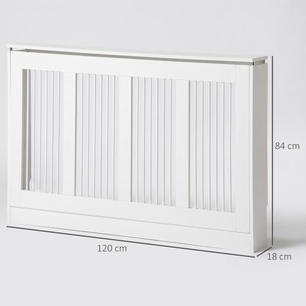 Cobertura para Radiador em MDF com Ripas e Prateleira para Sala e Quarto 120x18x84 cm Branco