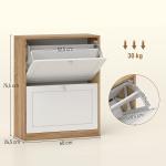 Sapateira Estreita com 2 Portas Prateleiras Ajustáveis para 12 Pares de Sapatos 60x24,5x75,5 cm Mdeira e Branco
