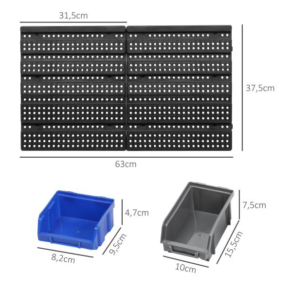 Organizador de Ferragens para Parede com 30 Caixas de 2 Tamanhos Diferentes 63x18x37,5 cm Azul e Cinza