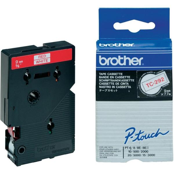 Fita Laminada TC - 292 Vermelho Sobre Branco (7,7mts/0,9cm) - BROTHER