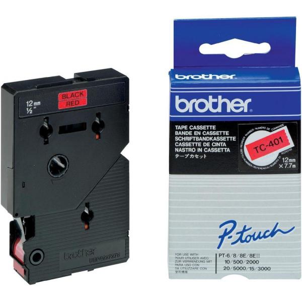 Fita Laminada TC - 401 Preto Sobre Vermelho (7,7mts/1,2cm) - BROTHER