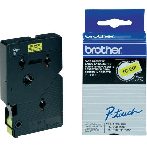 Fita Laminada TC - 601 Preto Sobre Amarelo (7,7mts/1,2cm) - BROTHER