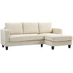 Sofá Chaise Longue de 3 Lugares em L Estofado em Veludo Assento e Encosto Almofadados 214x134x87 cm Bege