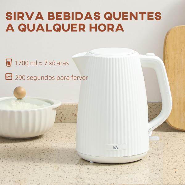 Jarro Elétrico 1,7 L 2200 W com Filtro Anticalcário Removível Desligamento Automático Base Giratória 360° Creme