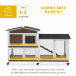 Casota para Coelhos para Exterior 157,4x53x99,5 cm Gaiola Grande com Rodas, Telhado Asfáltico, Tabuleiros Removíveis e Rampa Castanha