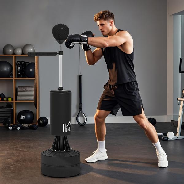 Punching Ball de Boxe com Altura Ajustável com Barra Giratória 360° e Base Preenchida 88x48x155 - 205 cm Preto