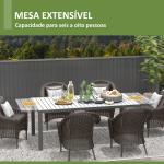 Mesa de Jardim Extensível Mesa de Terraço Retangular para 6 - 8 Pessoas Capacidade 50 kg 180/240x94x73 cm Cinza Escuro