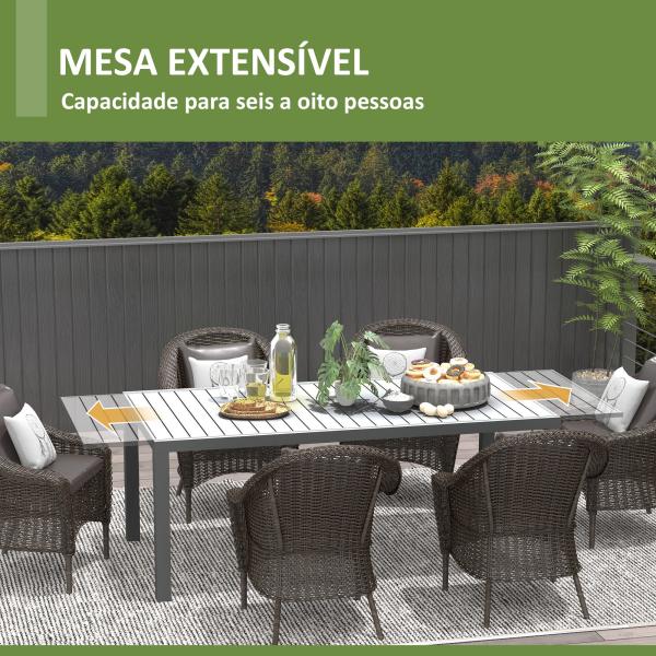 Mesa de Jardim Extensível Mesa de Terraço Retangular para 6 - 8 Pessoas Capacidade 50 kg 180/240x94x73 cm Cinza Escuro