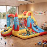 Castelo Insuflável com 2 Escorregas Trampolim e Piscina para Crianças acima de 3 Anos com Inflador e Bolsa de Transporte para Interior Exterior 330x265x185cm Multicor