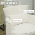 Poltrona Relax Individual em Bombazina com Almofada, Braços e Pés de Madeira para Quarto e Escritório, Creme