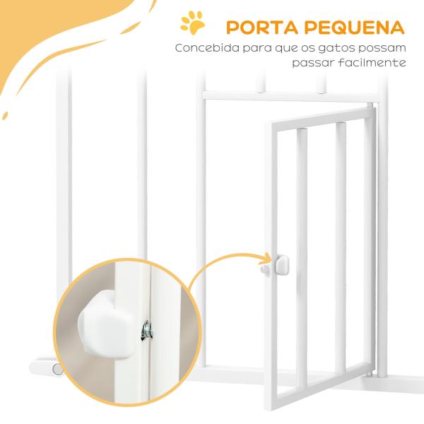 Barreira de Segurança para Cães com Porta Pequena Fechamento Automático e Sistema Duplo de Bloqueio 74 - 101x104,1 cm Branco