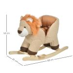 Baloiço Infantil em Forma de Leão de Pelúcia para Bebés 18 - 39 Meses com Som Cinto de Segurança Guidão Apoio para os Pés 68x35x50cm Marrom