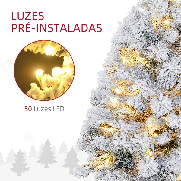 Árvore de Natal com Luzes LED 90 cm Árvore de Natal Artificial Nevado com 133 Ramos 14 Pinhas e Suporte de Metal Verde