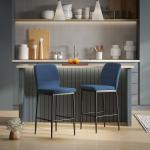 Conjunto de 2 Bancos de Bar Bancos Altos de Cozinha com Encosto e Apoio para os Pés Estofados em Veludo 41x52x97 cm Azul
