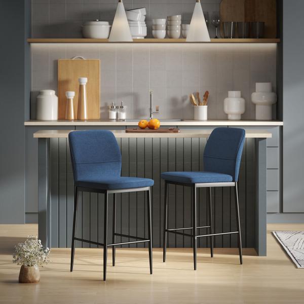 Conjunto de 2 Bancos de Bar Bancos Altos de Cozinha com Encosto e Apoio para os Pés Estofados em Veludo 41x52x97 cm Azul