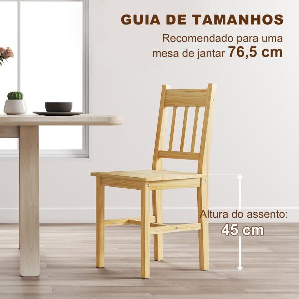 Conjunto de 2 Cadeiras de Sala de Jantar com Encosto de Ripas Estrutura de Madeira de Pinho 41x46,5x85,5 cm Madeira
