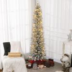 Árvore de Natal 210 cm Árvore de Natal Artificial Nevada com 180 Luzes LED 405 Ramos Verde e Branco