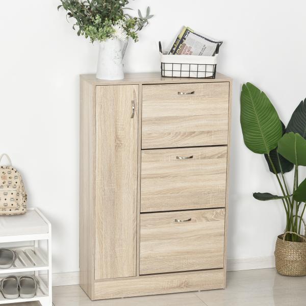 Sapateira com 3 Portas para até 12 Pares de Sapatos com Prateleira Ajustável em até 2 Níveis 79x26x120cm Madeira