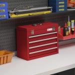 Caixa de Ferramentas de Aço com 2 Gavetas Fechaduras Metálicas Mala de Ferramentas Portátil 51x22x39,5 cm Vermelho