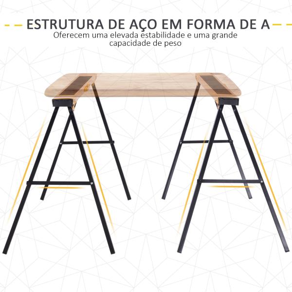 Cavalete de Serra com Patas Dobráveis Cavalete Metálico 2 Peças com Asa Tapete Antiderrapante Máx. 250kg Aço