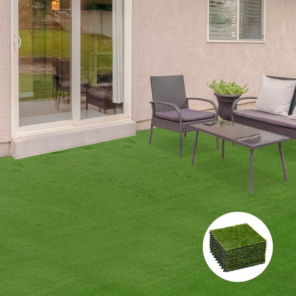 Relva Artificial 30x30cm 10 Peças com Altura de 25mm Alta Densidade 6500 para Exterior Pátio Terraço Verde