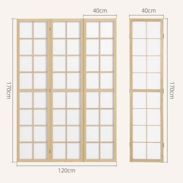 Biombo Dobrável de 3 Painéis Separador de Ambientes de Interior para Sala de Estar Dormitório e Escritório 120x170 cm Madeira e Branco