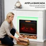 Lareira Elétrica com Efeito de Chama 3D e Tira de Luz LED RGB 1800W Temporizador para 30 m² 105x27x97 cm Branca
