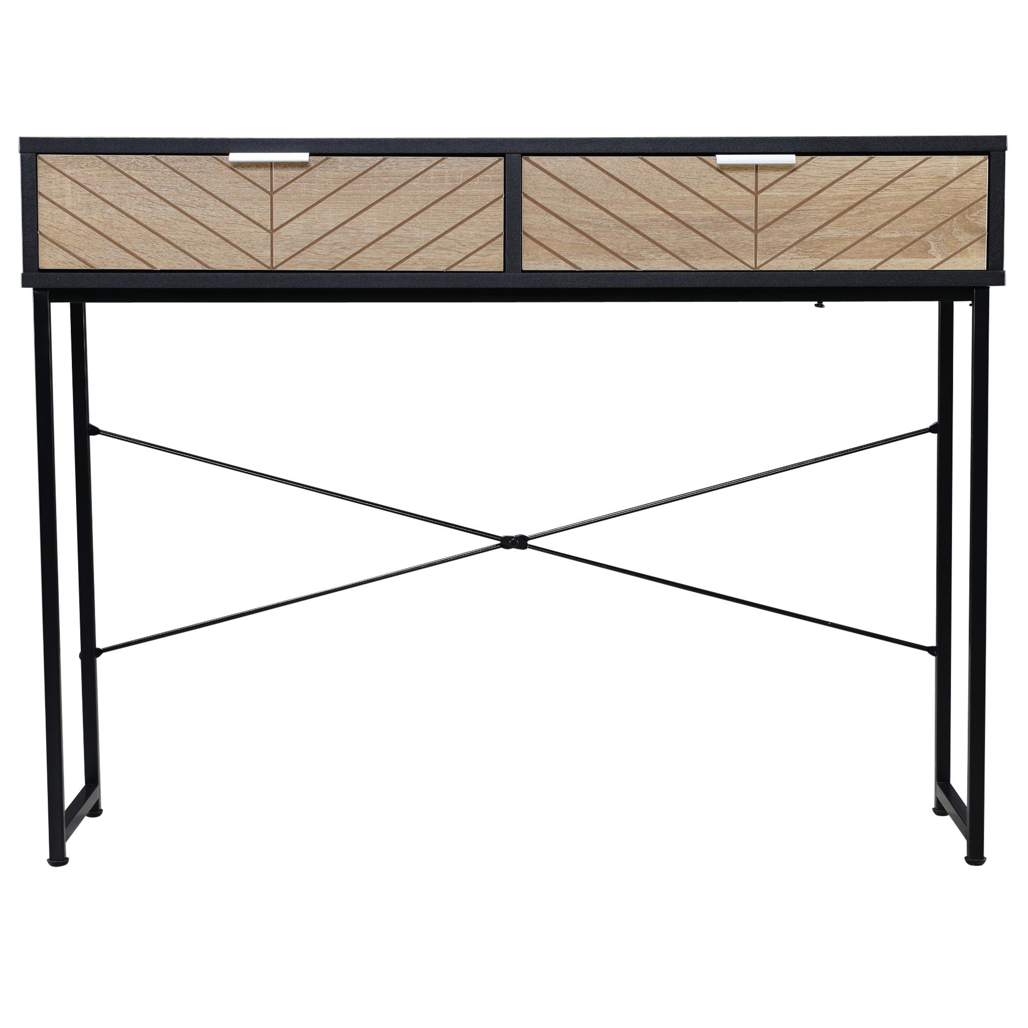 Mesa Consola 100x30x75 cm Mesa de Entrada Moderna com 2 Gavetas de Armazenamento Preto e Madeira