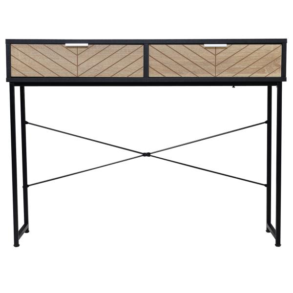 Mesa Consola 100x30x75 cm Mesa de Entrada Moderna com 2 Gavetas de Armazenamento Preto e Madeira