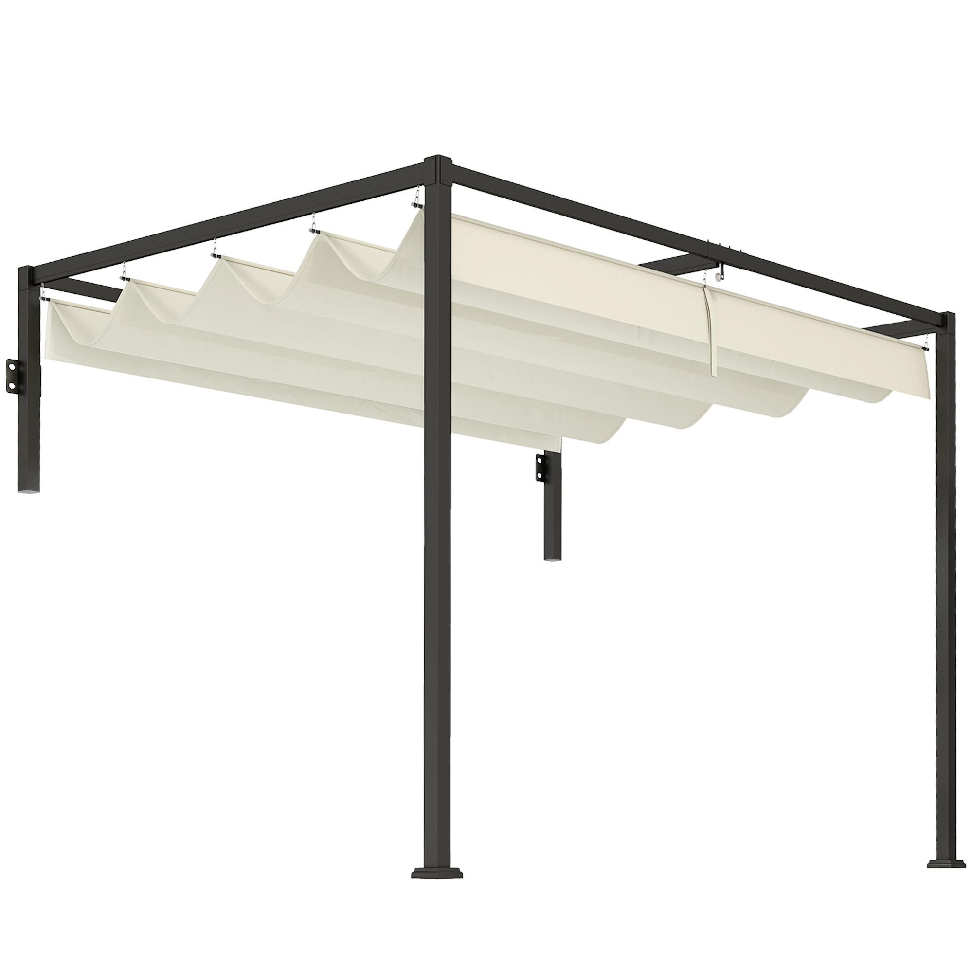 Pérgola de Parede 297x211x220 cm Pérgola de Jardim com Teto Retrátil e Estrutura de Aço Pérgola Creme