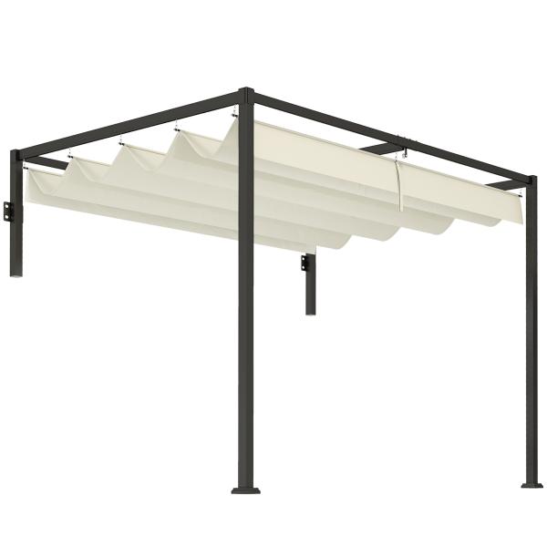 Pérgola de Parede 297x211x220 cm Pérgola de Jardim com Teto Retrátil e Estrutura de Aço Pérgola Creme
