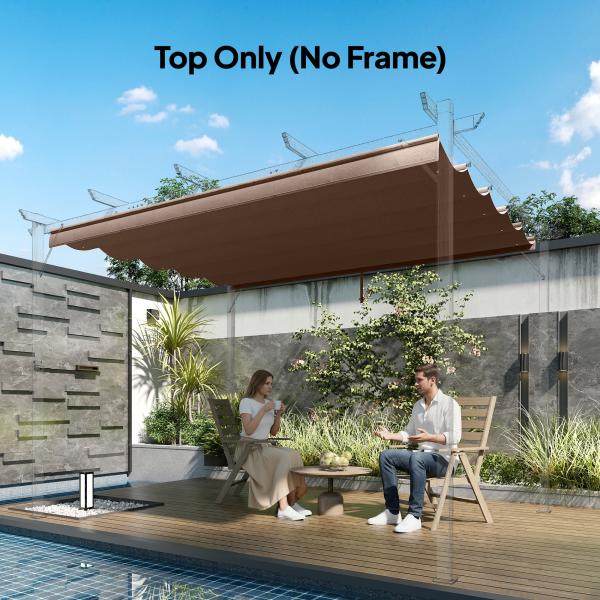 Cobertura para Pérgola 3,5x2,5 m Teto de Substituição Retrátil para Pérgola com 10 Orifícios de Drenagem Café