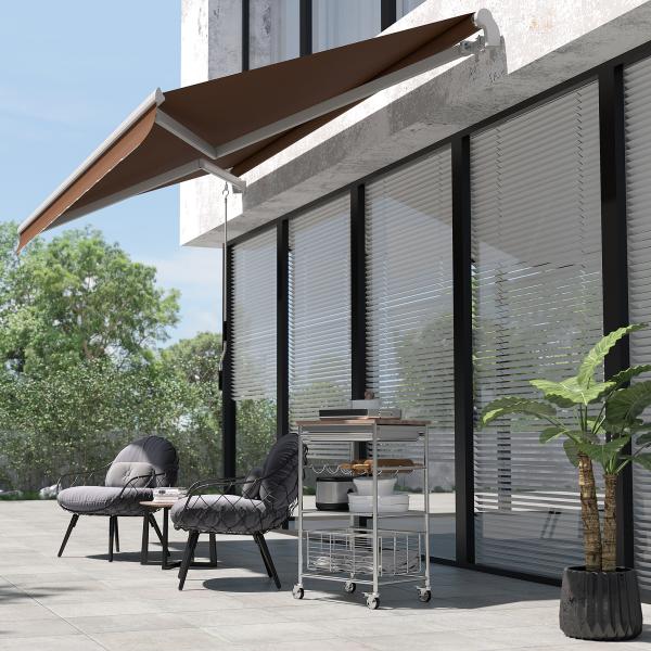 Toldo Manual Retrátil com Manivela 295x245cm Toldo Enrolável para Janela Portas Balcão Terraço Exterior Café