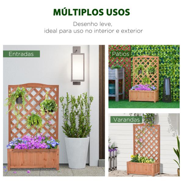 Floreira com Treliça de Madeira Caixa de Plantio com Suporte para Plantas Trepadeiras para Cultivos 70x28x117 cm Madeira