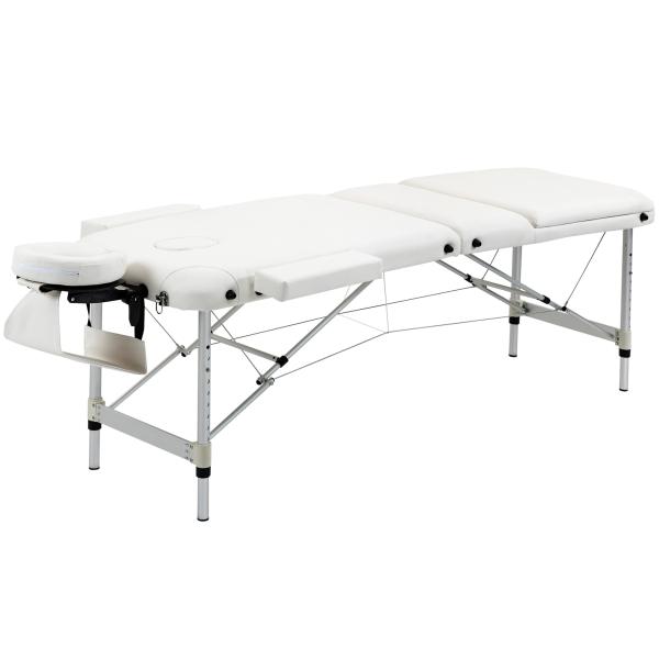 Marquesa de Massagem Dobrável e Portátil com Altura Ajustável e Apoio para a Cabeça 215x81x61 - 84 cm Branco