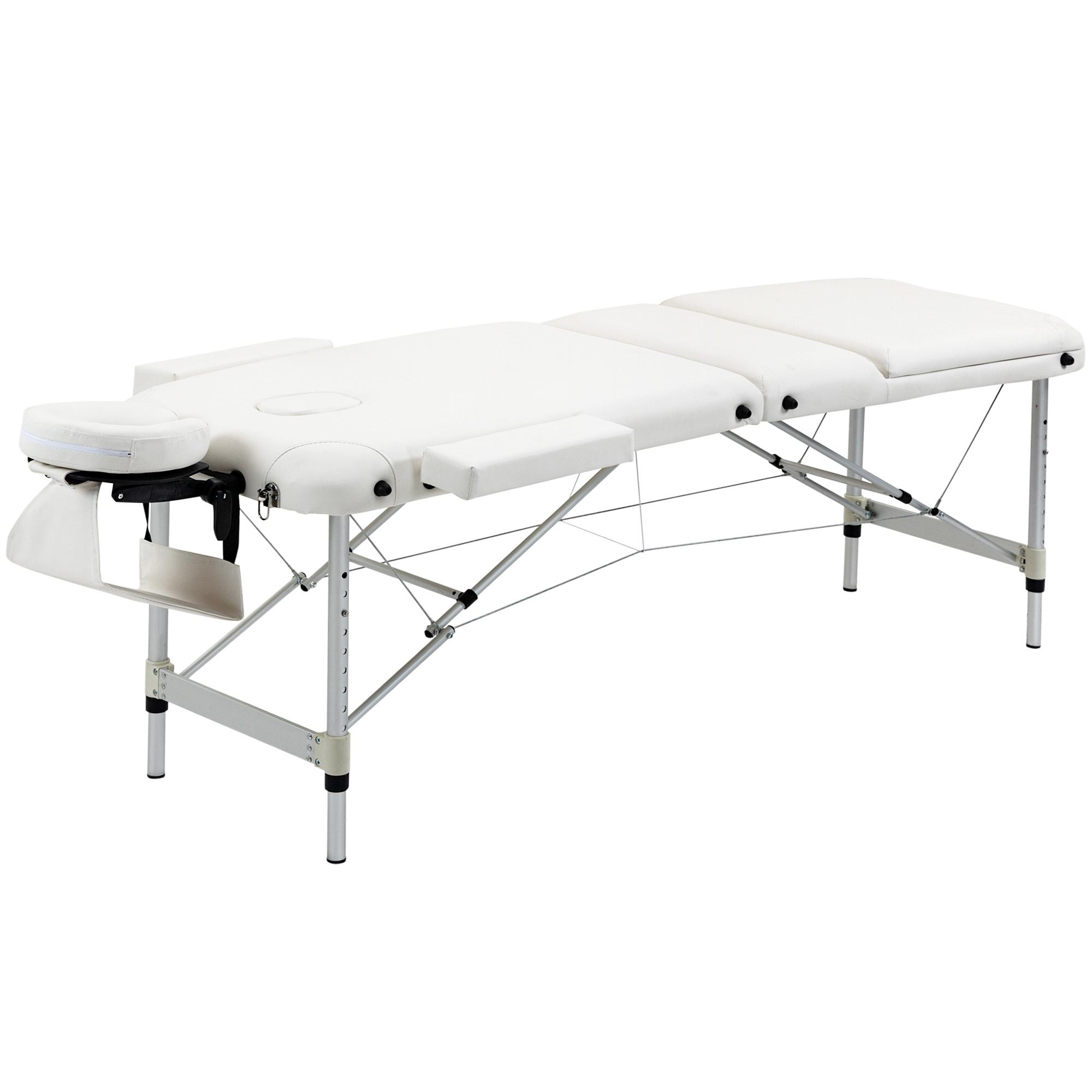 Marquesa de Massagem Dobrável e Portátil com Altura Ajustável e Apoio para a Cabeça 215x81x61 - 84 cm Branco