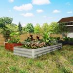 Floreira Exterior Grande Retangular em Aço Galvanizado para Terraço com Fundo Aberto 241x90,5x30 cm Prata