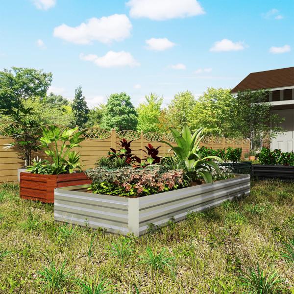 Floreira Exterior Grande Retangular em Aço Galvanizado para Terraço com Fundo Aberto 241x90,5x30 cm Prata