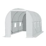 Estufa tipo Túnel 445x200x200 cm com Porta Enrolável e 6 Janelas Cobertura de PE 140 g/m² Anti - UV Branco