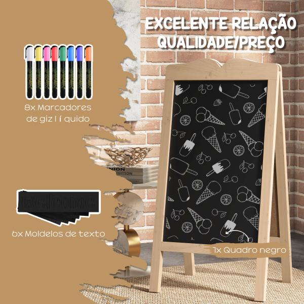 Mini Cavalete de Madeira Quadro Lousa Negro Magnético e Dobrável com 8 Gizes e 6 Placas de Palavras 51x42x101 cm Madeira