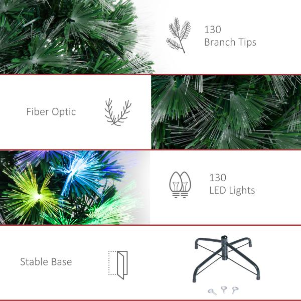 Árvore de Natal 120cm com 130 Luzes LED de Múltiplas Cores e Estrela Decorativa Ø66x120 cm Verde