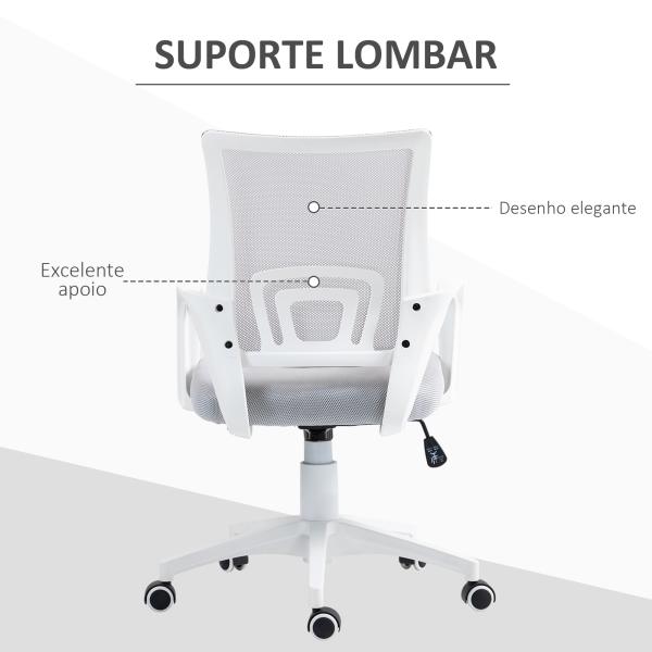Cadeira de Escritório de Malha Giratória com Altura Ajustável Função Basculante e Apoio para os Braços 57x55x89 - 109 cm Cinza