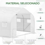 Estufa Tipo Túnel 350x300x200 cm com Porta Enrolável 6 Janelas Estufa para Cultivo de Plantas Verduras Branco