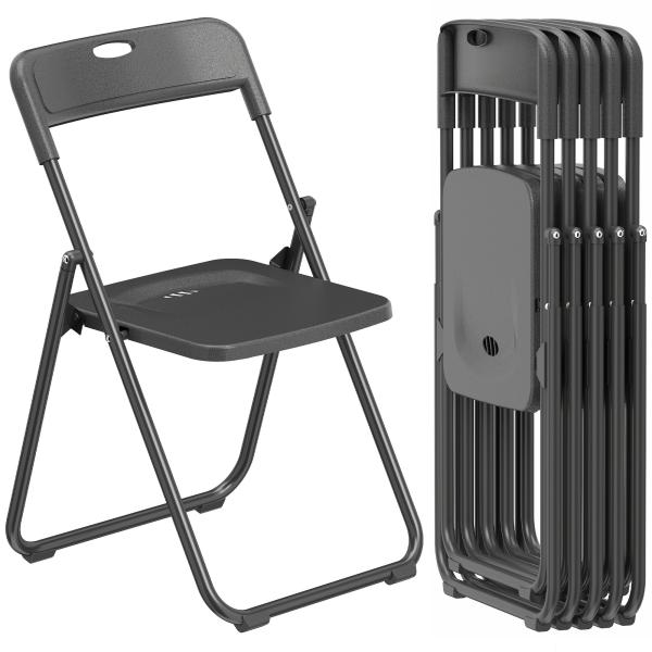 Conjunto de 6 Cadeiras Dobráveis com Encosto Curvo Assento Côncavo com Ventilação 48,5x47x75 cm Preto