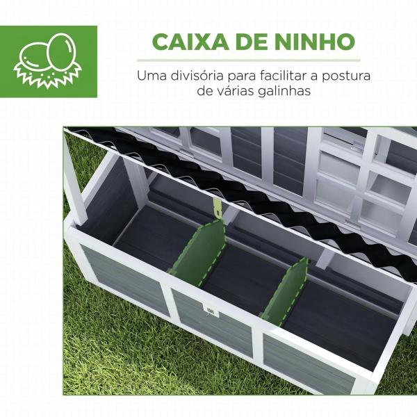 Galinheiro Exterior em Madeira 100x86x100 cm para 2 - 4 Galinhas com Ninho, Tabuleiro Amovível, Telhado Impermeável e Poleiros, Cinzento - Claro