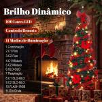 Árvore de Natal Artificial de 150 cm com 100 Luzes LED, 150 Ramos, 11 Modos, Bolas, Fitas e Base Dobrável, Verde e Vermelho