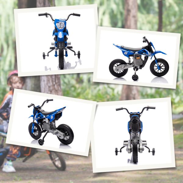 Mota Elétrica Infantil 12V com Música, Velocidade 2,4 - 5 km/h, Rodas Auxiliares, 107x56x70 cm, Azul