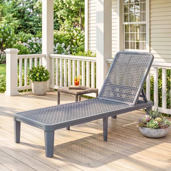 Espreguiçadeira Reclinável de Jardim Exterior com Encosto Ajustável em 4 Posições e Estrutura de PP 191x55x35,5 cm Cinzento Escuro