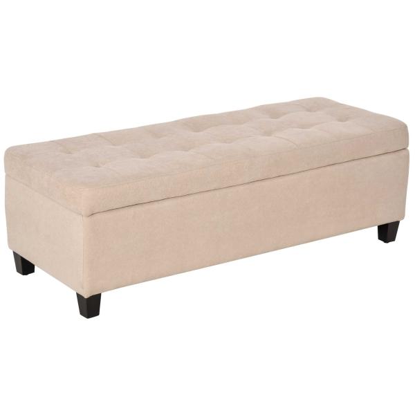 Banco de Armazenamento Acolchoado Banco Estofado em Linho Tampa com Abertura 125x49x41,5 cm Bege